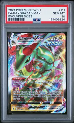 RAYQUAZA VMAX PSA 10 2021 POKEMON SWORD & SHIELD EVOLVING SKIES #111 FULL ART - Image 1