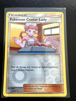 Pokemon Center Lady Uncommon Hidden Fates Reverse Holo 64/68 NM - Image 1