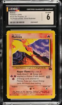 CGC 6 EX/NM Moltres 21 AOKI ERROR Black Star Promo 2000 WOTC Pokemon - Image 1