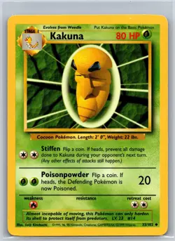 Kakuna 33/102 Uncommon Base Set Unlimited Pokemon Lightly Played - Image 1