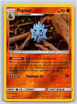 Pupitar 116/214 Uncommon Lost Thunder Pokemon Reverse Holo NM/M - Image 1