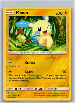 Minun 34/73 Common Shining Legends Pokemon Reverse Holo Near Mint - Image 1
