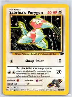 Sabrina's Porygon 98/132 Common Gym Challenge Pokemon Unlimited NM/M - Image 1