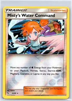 Misty's Water Command 63/68 Holo Rare Hidden Fates Pokemon Reverse Holo NM/M - Image 1