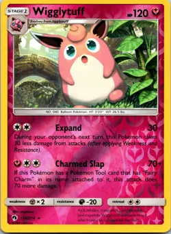 Wigglytuff 134/214 Rare Lost Thunder Pokemon Reverse Holo Near Mint - Image 1