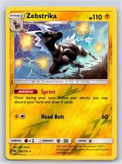 Zebstrika 82/214 Rare Lost Thunder Pokemon Reverse Holo NM/M - Image 1