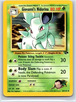 Giovanni's Nidorina 44/132 Uncommon Gym Challenge Pokemon Unlimited NM/M - Image 1