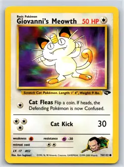 Giovanni's Meowth 74/132 Common Gym Challenge Pokemon Unlimited NM/M - Image 1
