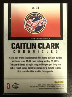 2025 Panini Caitlin Clark Chronicled Silver Holo Foil #31 WNBA Fever SP - Image 2