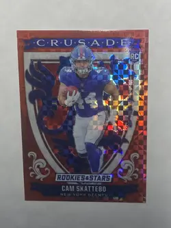 2025 Panini Rookies & Stars - Crusade Cam Skattebo #21 Red Plaid (RC) Giants SP - Image 3