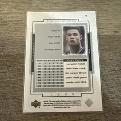 1999 SP Top Prospects #7 Trajan Langdon Duke Blue Devils - Image 2