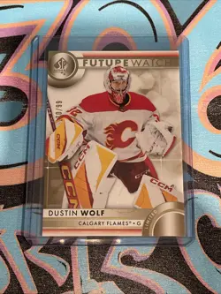 Dustin Wolf 20/99 Future Watch Gold 2023-24 UD SP Authentic Calgary Flames (PH) - Image 1