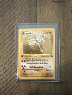 Vintage Pokemon TCG 1st Edition Hitmonlee Fossil Holo Card 7/62 Unlimited Rare - Image 1