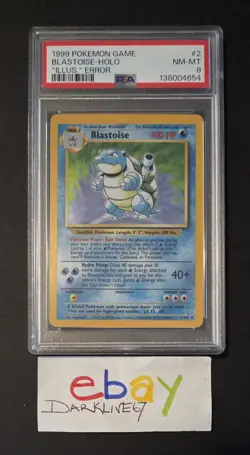 Pokemon 1999 Blastoise Holo Illustrator (illus.) ERROR Graded PSA 8 *POP 13* - Image 1