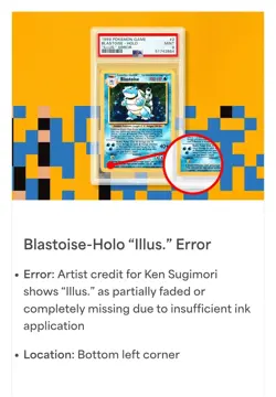 Pokemon 1999 Blastoise Holo Illustrator (illus.) ERROR Graded PSA 8 *POP 13* - Image 3