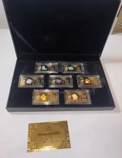 🔥 🔥 Pokemon 7 Piece Gold Dollar Gold Plated Bar Set with Case 🔥 🔥 - Image 1