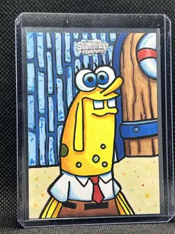 2025 Topps Chrome SpongeBob #1/1 SpongeBob Sketch Card By Rob Harris Auto 1/1 - Image 1