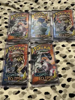 Pokemon TCG Cosmic Eclipse Booster Pack Sealed X5 - Image 1