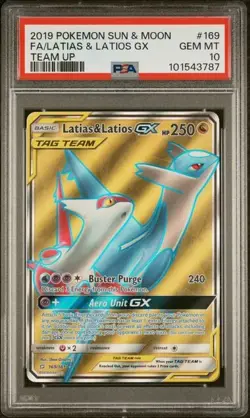 PSA 10 Latias Latios Gx Team Up 169 Sun Moon Full Art Pokemon Card GEM MINT - Image 1