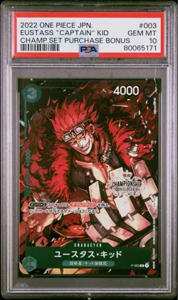 One Piece Card PSA10 Eustass "Captain" Kid P-003 Champion Ship Promo Japanese - Image 2