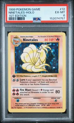 1999 POKEMON GAME 1ST EDITION #12 NINETALES-HOLO PSA 6 - Image 1