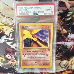 Pokemon TCG 2000 Moltres Black Star Promo #21 Aoki Error PSA 10 - Image 1