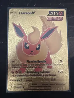 Unofficial Flareon V Gold Fan Art Custom Display Card Pokemon Collectible - Image 1