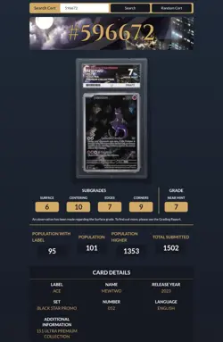 Pokemon TCG 2023 Black Star Promo Mewtwo #52 151 Ultra Ace Grade 7 Near Mint. - Image 3