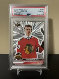 2023-24 Upper Deck Extended Series #740 Connor Bedard Draft Day Outburst PSA 8 - Image 1