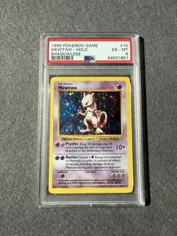 1999 POKEMON GAME SHADOWLESS #10 MEWTWO-HOLO PSA 6 EX-MT - Image 1