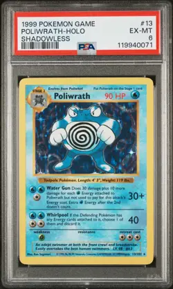 1999 Pokemon Game Poliwrath-Holo Shadowless #13 PSA 6 EX-MT - Image 1