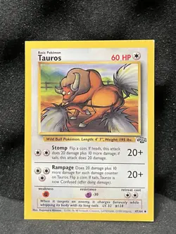 Pokemon Error Misprint Square Corner Cut 1999 Tauros Jungle WOTC Vintage Rare - Image 1