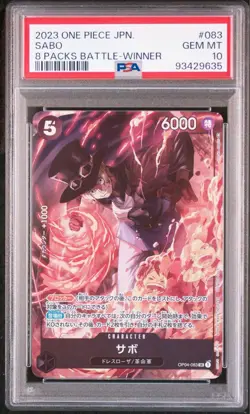 One Piece Card PSA10 Sabo OP04-083 SR 8 Packs Battle 2023 Japanese - Image 1