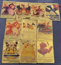 Pokemon fake Gold Foil Fan Art Cosplay lot of 10 textured Collector Cards - Image 1