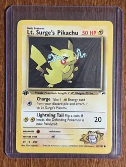[LP+/NM] 2000 Pokemon Gym Heroes Lt. Surge's Pikachu 1st Edition #81/132 Common - Image 1