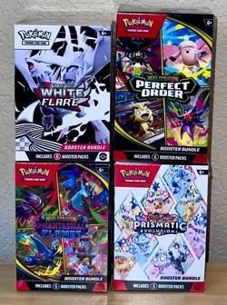 Pokemon Booster Bundle Lot Prismatic Evolutions, White Flare, Perfect,Phantasmal - Image 1