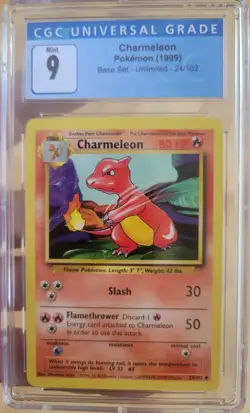 1999 CHARMELEON Base Set #24 Unlimited CGC 9 Mint Blue Label Pokemon TCG - Image 1