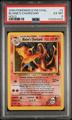 2000 POKEMON GYM CHALLENGE HOLO #2 BLAINE'S CHARIZARD PSA 6 - Image 1