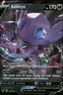2020 Sableye V 120/202 Ultra Rare Holo NM SWSH01 Sword & Shield Base Set Pokemon - Image 1