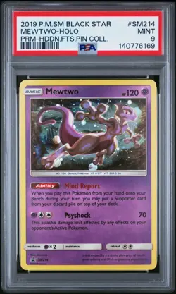 2019 POKEMON SM PROMO HIDDEN FATES PIN COLLECTION #SM214 MEWTWO-HOLO PSA 9 - Image 1