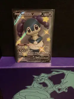 Pokemon TCG Indeedee v Shining Fates Holo Rare Card SV114/SV122 - Image 1