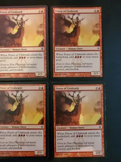 4x PRIEST OF URABRASK NEW PHYREXIA LP MTG MAGIC THE GATHERING Playset X4 4 ** - Image 3