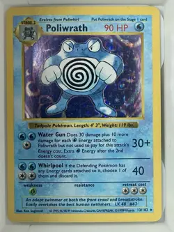 Pokemon Poliwrath Base Set Shadowless Holo Rare 90 HP 13/102 Unlimited 1999 - Image 1