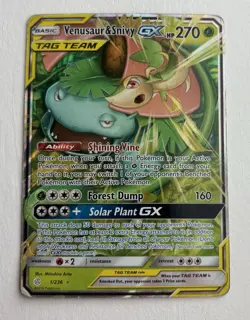 Pokemon Venusaur & Snivy GX TAG TEAM Ultra Rare Holo SM-Cosmic Eclipse 1/236 - Image 1