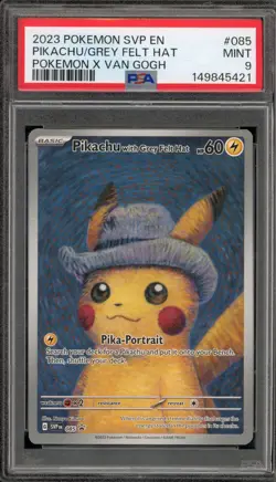 Pokemon Pikachu with Grey Felt Hat Van Gogh Full Art Promo SVP EN 085 PSA 9 Mint - Image 1
