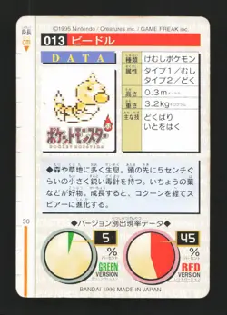 Weedle No. 013 Carddass Series Green Monsters Collection 1996 Pokemon Japanese - Image 2