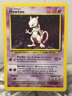 1999 Pokemon TCG Mewtwo Base Set Holo Unlimited Rare Card 10/102 MP - Image 1