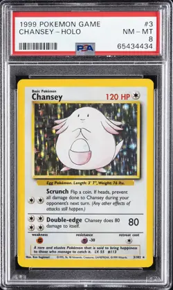 1999 POKEMON BASE SET UNLIMITED #3 CHANSEY-HOLO PSA 8 - Image 1