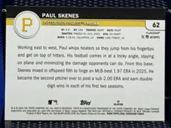 2026 Topps Flagship PAUL SKENES Pirates Base 62 - Image 2