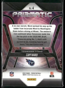 CAM WARD RC Lot 5 Card 2025 Prizm Select Rookies & Stars Titans Rookie Cards - Image 3